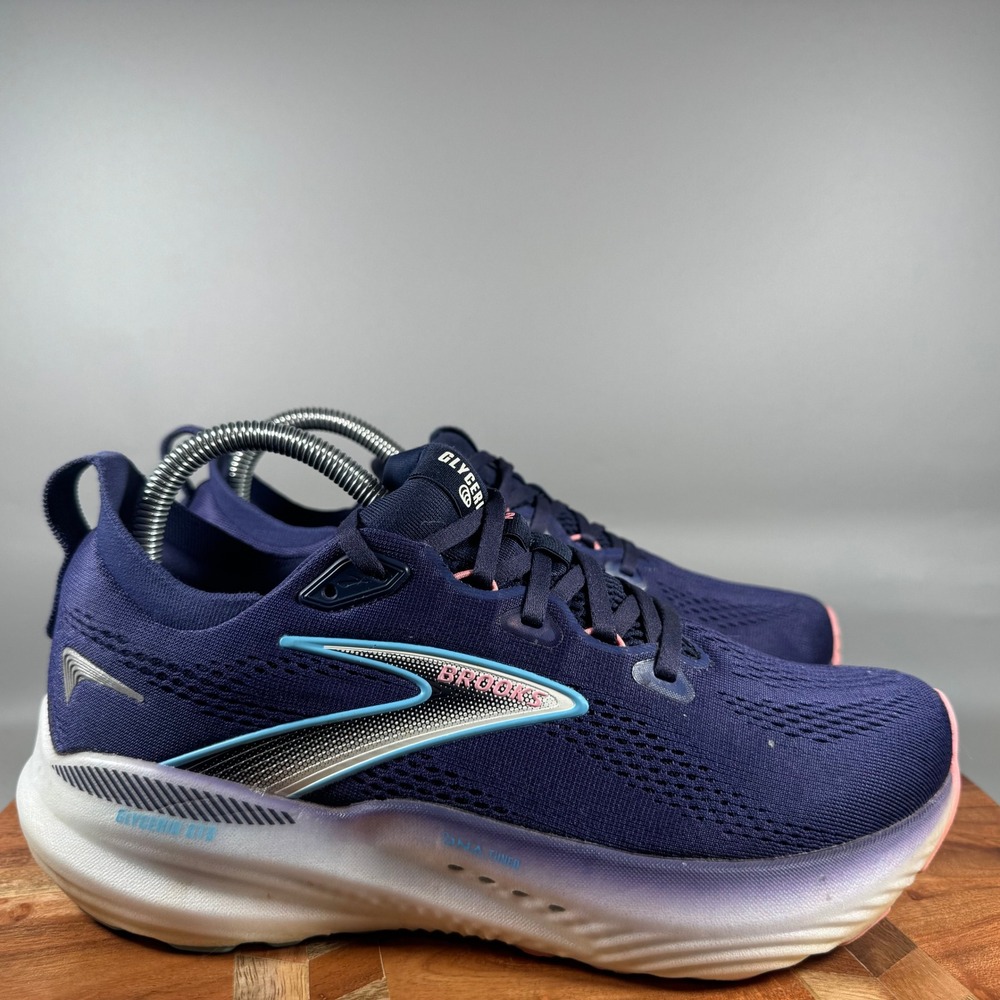 Brooks Glycerin GTS 21 Womens 8.5 Wide Navy Blue Pink Running Shoes 1204351D429